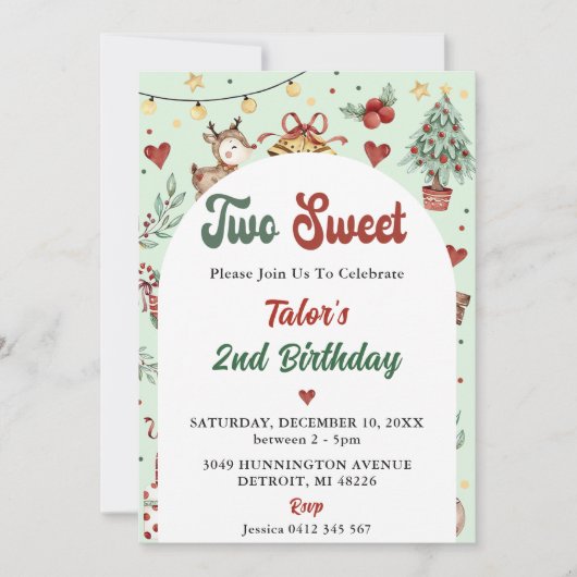 Kerstmis rendier twee lieve 2e verjaardag kaart (Voorkant)