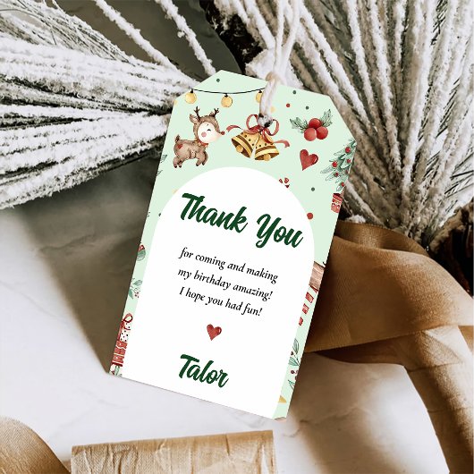 Kerstmis rendier verjaardagsfeestje cadeaulabel