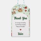 Kerstmis rendier verjaardagsfeestje cadeaulabel (Achterkant)