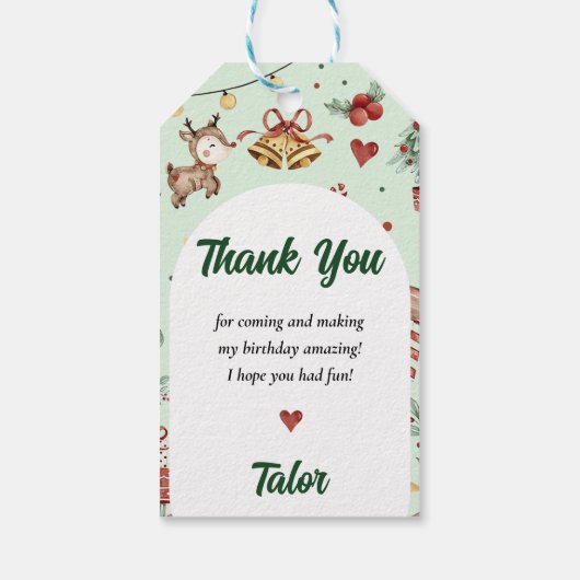 Kerstmis rendier verjaardagsfeestje cadeaulabel (Achterkant)