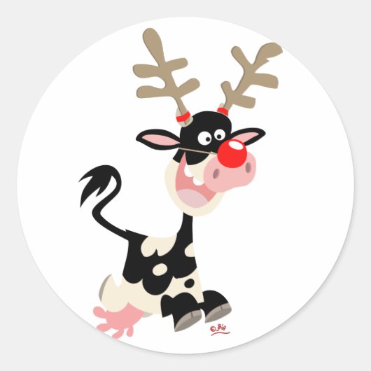Kerstmis Rendier vervalst Ronde Sticker (Voorkant)