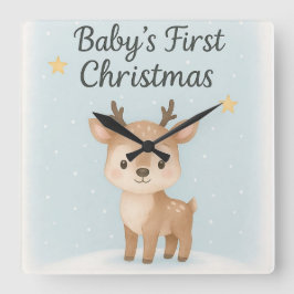 Kerstmis rendier voor baby's eerste kerstfeest zoe vierkante klok