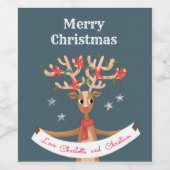 Kerstmis rendier wijnlabel wijn etiket (Enkel label)