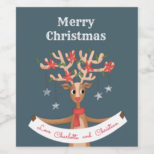 Kerstmis rendier wijnlabel wijn etiket (Enkel label)