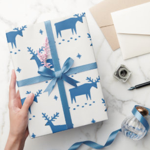 Kerstmis rendieren. Blauw bos dierlijk patroon Cadeaupapier
