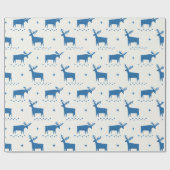 Kerstmis rendieren. Blauw bos dierlijk patroon Cadeaupapier (Vlak)