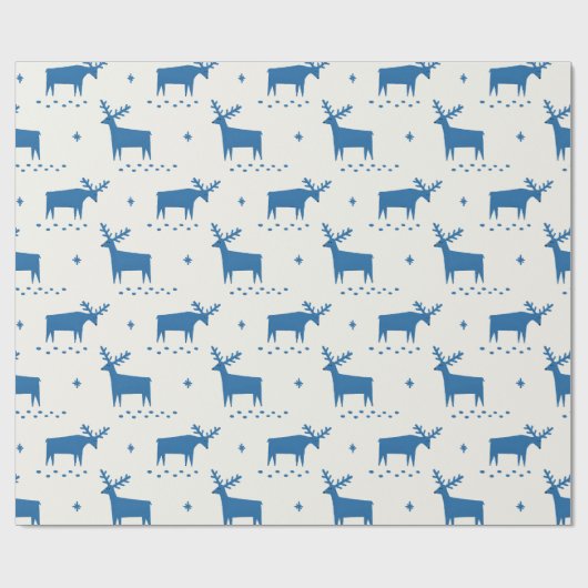 Kerstmis rendieren. Blauw bos dierlijk patroon Cadeaupapier (Vlak)