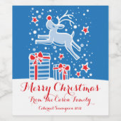 Kerstmis rendieren blauw rood aangepaste wijn labe etiket (Enkel label)