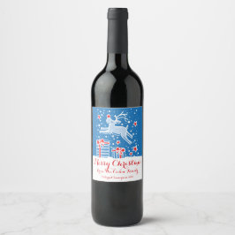 Kerstmis rendieren blauw rood aangepaste wijn labe etiket