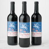 Kerstmis rendieren blauw rood aangepaste wijn labe wijn etiket (Flessen)