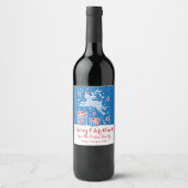 Kerstmis rendieren blauw rood aangepaste wijn labe wijn etiket (Voorkant)