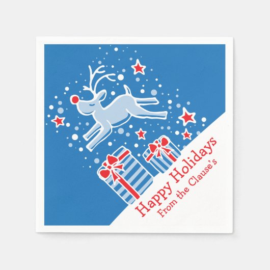 Kerstmis rendieren blauw rood wit papier servetten (Voorkant)