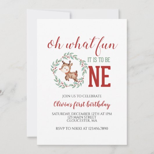 Kerstmis rendieren eerste verjaardag kaart (Voorkant)