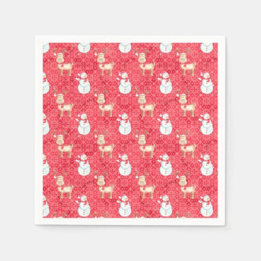 Kerstmis rendieren en sneeuwman - rood servet (Voorkant)