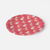 Kerstmis rendieren en sneeuwmanpatroon - rood papieren bordje (Gekanteld)