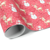 Kerstmis rendieren en sneeuwpoppen patroon - Rood Cadeaupapier (Rol Hoek)