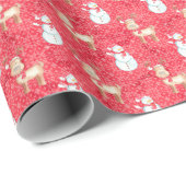 Kerstmis rendieren en sneeuwpoppen patroon - Rood Cadeaupapier (Rol Hoek)