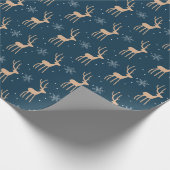 Kerstmis rendieren en sneeuwvlok blauw cadeaupapier (Hoek)