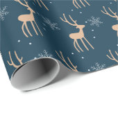 Kerstmis rendieren en sneeuwvlok blauw cadeaupapier (Rol Hoek)