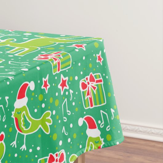 Kerstmis rendieren en vogel groene tafelkleed (Voorbeeld)
