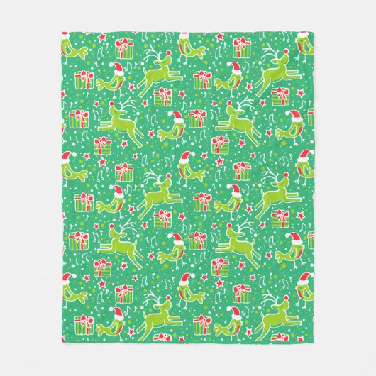 Kerstmis rendieren en vogel patroon groen fleece deken (Voorkant)