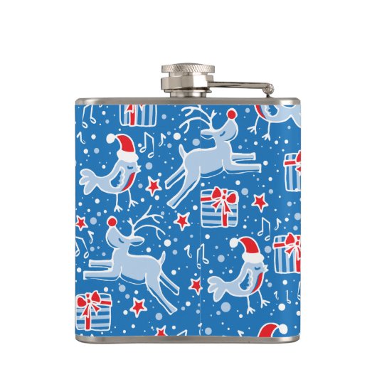 Kerstmis rendieren en zingende vogel heup kolf heupfles (Achterkant)