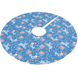 Kerstmis rendieren geschenken en vogels blauw rood kerstboom rok