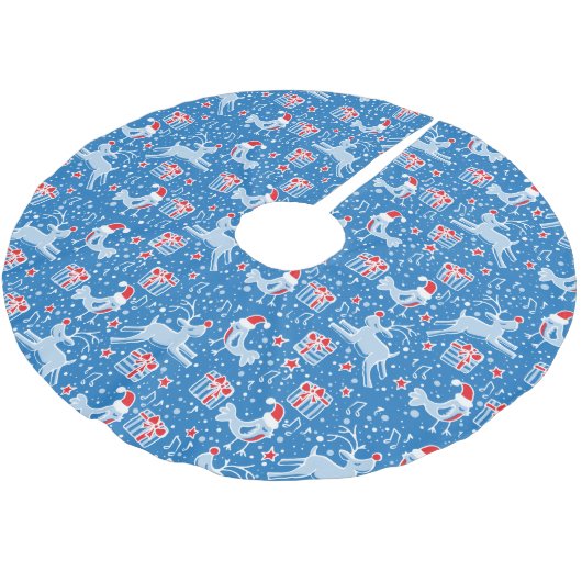 Kerstmis rendieren geschenken en vogels blauw rood kerstboom rok (Gekanteld)