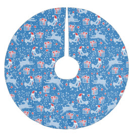 Kerstmis rendieren geschenken en vogels blauw rood kerstboom rok
