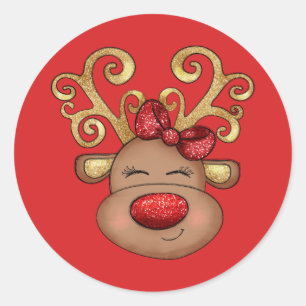 Kerstmis rendieren gezicht schattig rood goud vaka ronde sticker