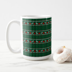 Kerstmis rendieren, groen & rood patroon koffiemok