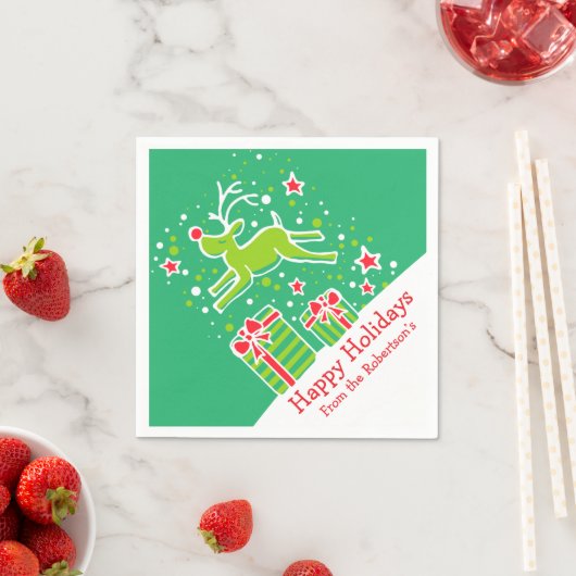 Kerstmis rendieren groen rood wit papier servetten (Insitu)