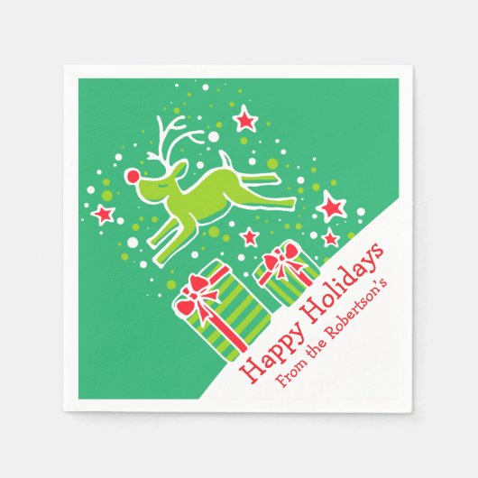 Kerstmis rendieren groen rood wit papier servetten (Voorkant)