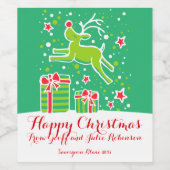 Kerstmis rendieren groene rode aangepaste wijn eti wijn etiket (Enkel label)