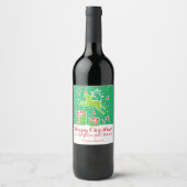 Kerstmis rendieren groene rode aangepaste wijn eti wijn etiket (Voorkant)