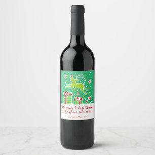 Kerstmis rendieren groene rode aangepaste wijn eti wijn etiket