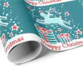 Kerstmis rendieren in de sneeuw aqua vakantie wrap cadeaupapier (Rol Hoek)
