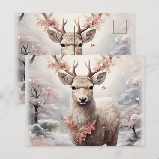 Kerstmis rendieren in het bos feestdagenkaart (Voorkant / Achterkant)