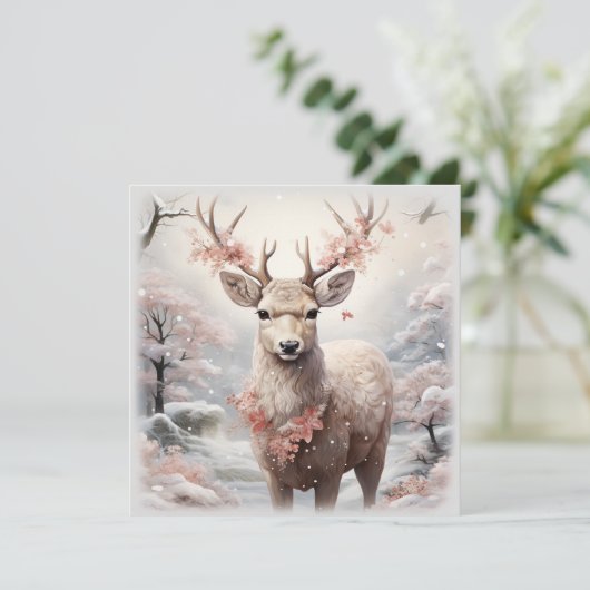 Kerstmis rendieren in het bos kaart (Staand voorkant)