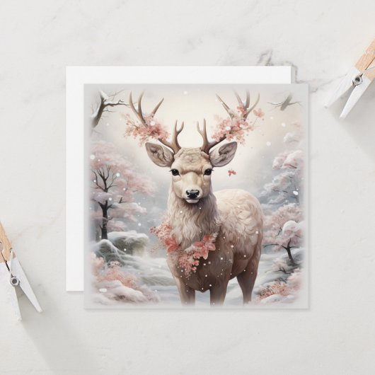 Kerstmis rendieren in het bos kaart (Voorkant / Achterkant in situ)