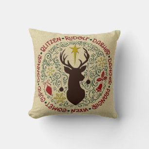 Kerstmis rendieren Namen Rudolf Burlap look Kussen