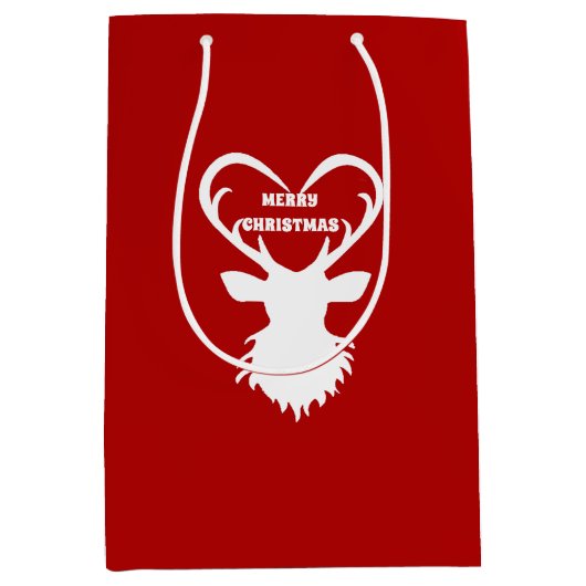 Kerstmis rendieren op rood medium cadeauzakje (Voorkant)