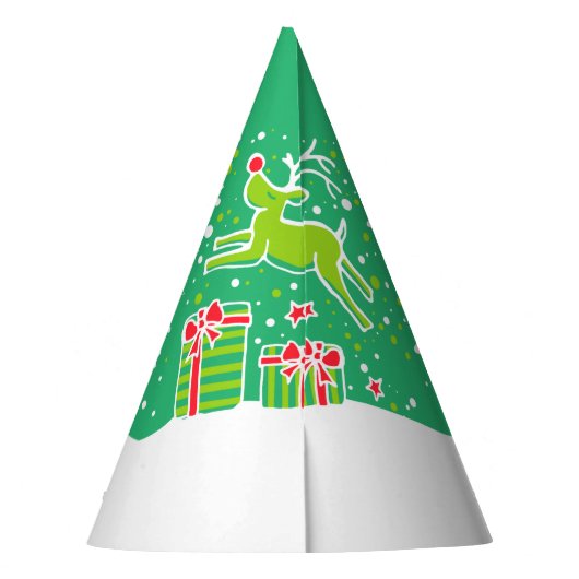 Kerstmis rendieren over geschenken groen gepersona feesthoedjes (Achterkant)