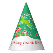 Kerstmis rendieren over geschenken groen gepersona feesthoedjes (Voorkant)