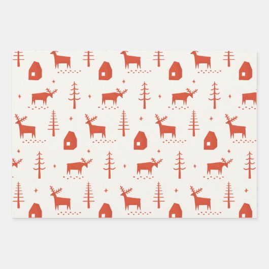 Kerstmis rendieren. Rood bos dierlijk patroon Inpakpapier Vel (Voorkant)