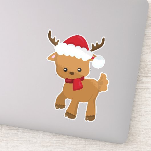 Kerstmis rendieren, Schattige rendier, Santa Hat Sticker (Detail)