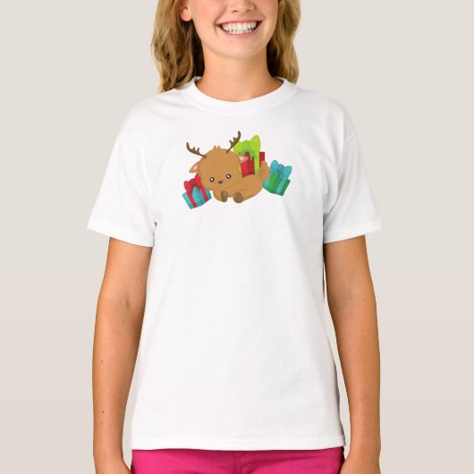 Kerstmis rendieren, Schattigee rendieren, geschenk T-shirt (Voorkant)