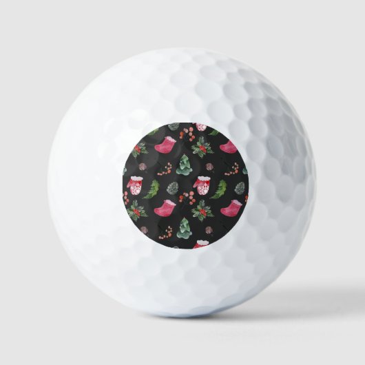 Kerstmis rendieren: Waterverf naadloos patroon Golfballen (Voorkant)