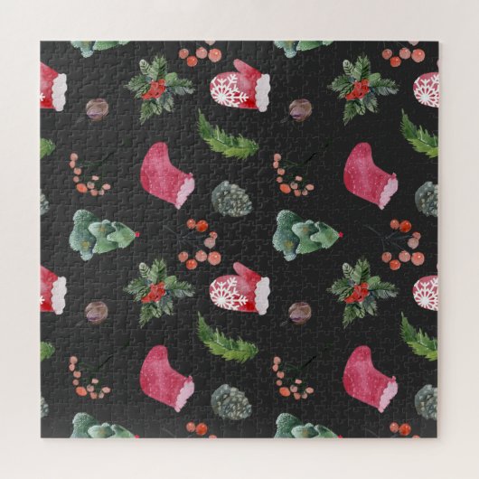 Kerstmis rendieren: Waterverf naadloos patroon Legpuzzel (Horizontaal)