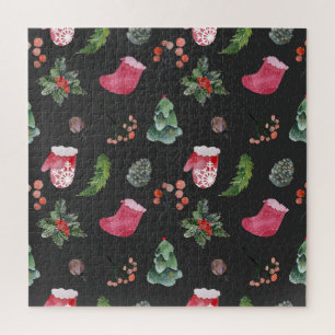 Kerstmis rendieren: Waterverf naadloos patroon Legpuzzel